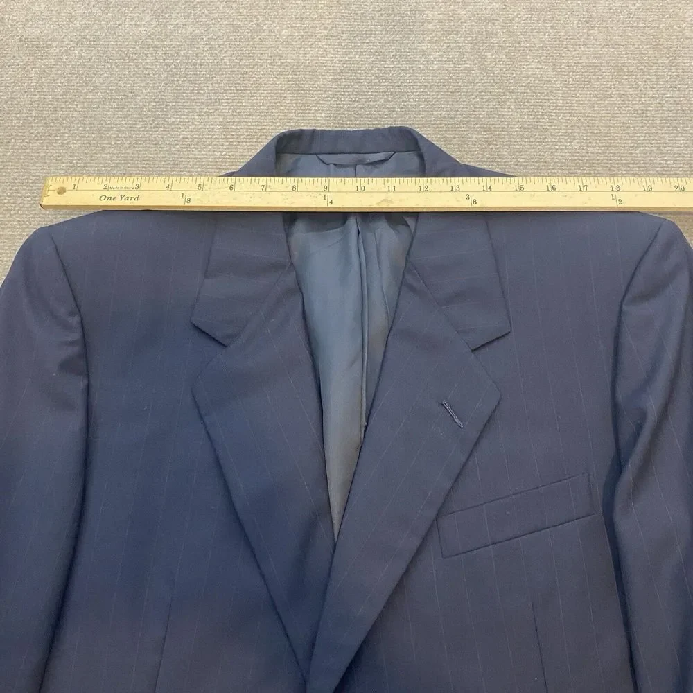 Hickey Freeman Two Button‎ Blazer Jacket Size 44R Wool Cashmere Blue Striped